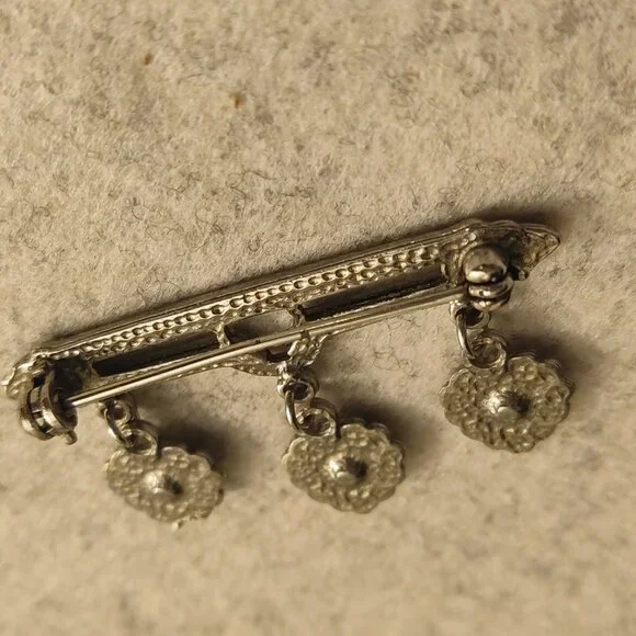 Vintage Sterling Bar Pin w/ Marcasite Hearts - Beautiful Brooch! - Picture 4 of 6